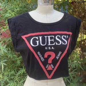 Guess Cropped Black T-shirt w/ Cuffed Sleeves